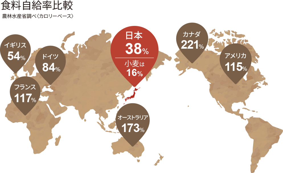 食料自給率比較のグラフ